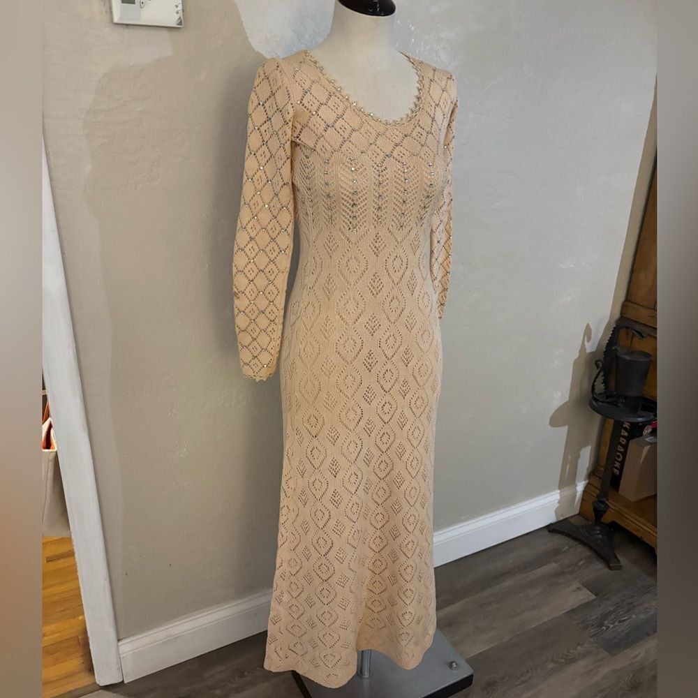 Vintage Beige Crochet Dress sz Small Cabernet